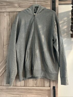 Lands' End Men's Heather Gray Full-Zip Hooded Sweatshirt Size XL